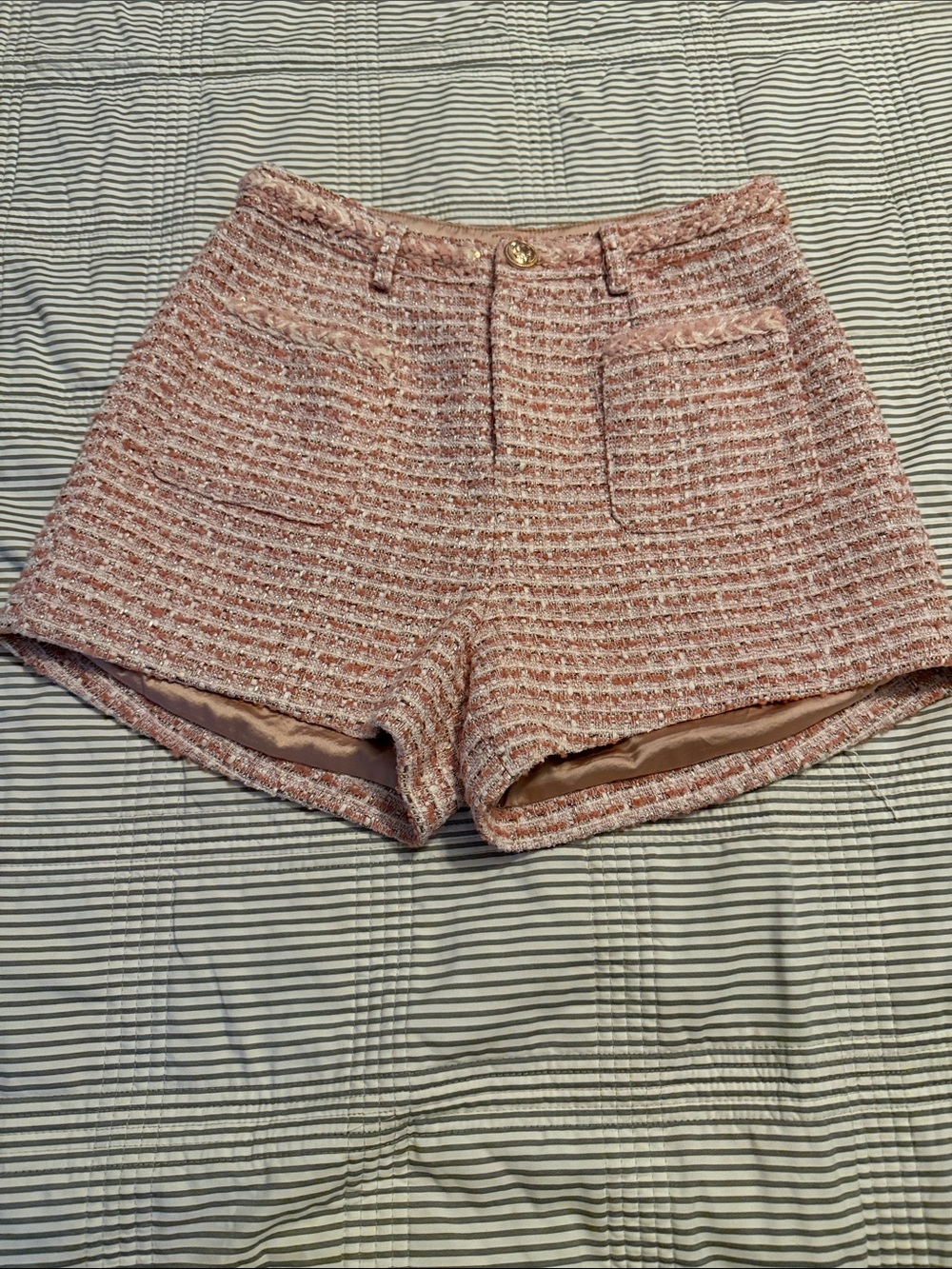 Heartloom Pink Tweed High Waist Shorts